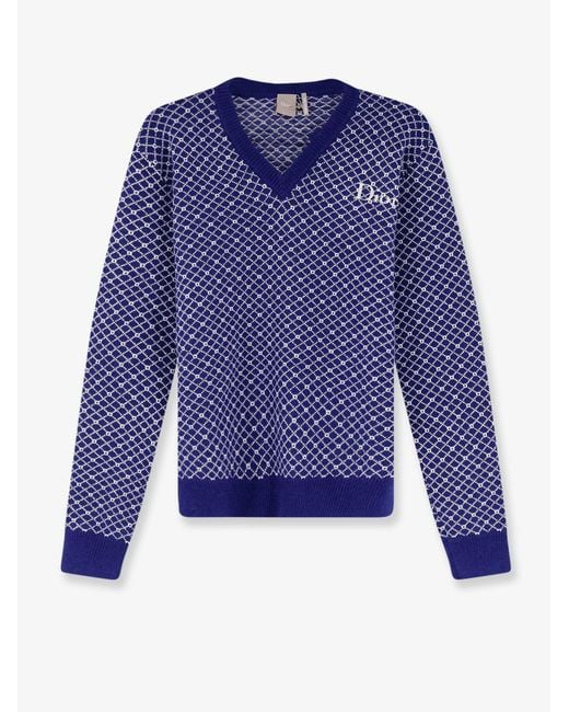 Dior Blue Dior Wool Sweater With Bicolor Pattern for men