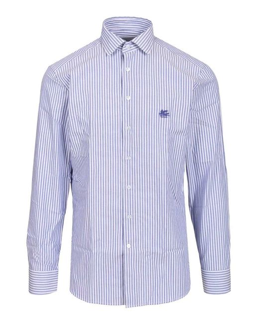 Etro Blue Popline Shirt for men