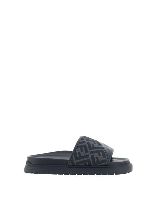 Fendi Blue Slide Diagonal Sandals for men