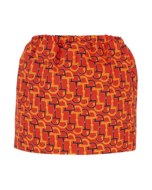 Gucci Orange Skirt With Elastic Waist And All-Over Horsebit Print
