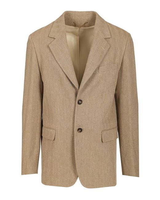 Golden Goose Deluxe Brand Natural Single-Breasted Chevron Linen Blend Blazer for men