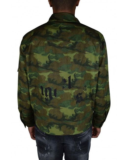 Palm Angels Green Military Camouflage Jacket With Classic Collar