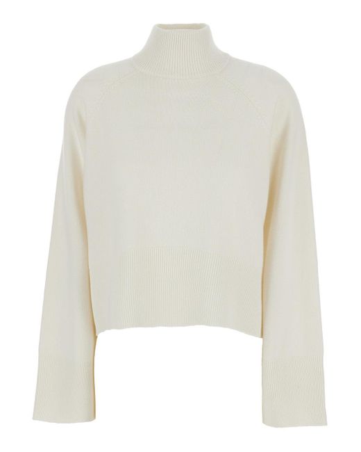 Brunello Cucinelli White Sweater With High Neck And Monil Detail On The Rear for men