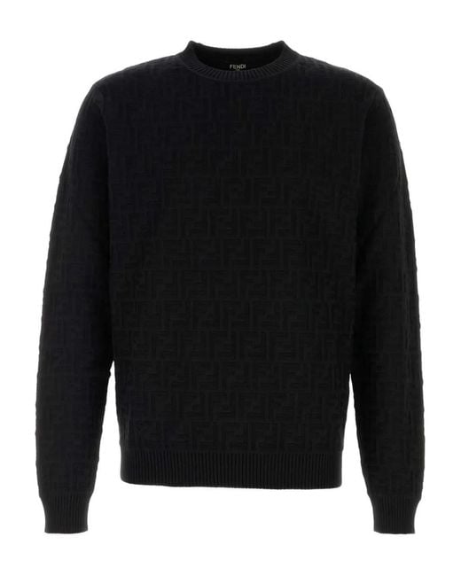 Fendi Black Ff-Pattern Cotton Sweater Clothing for men