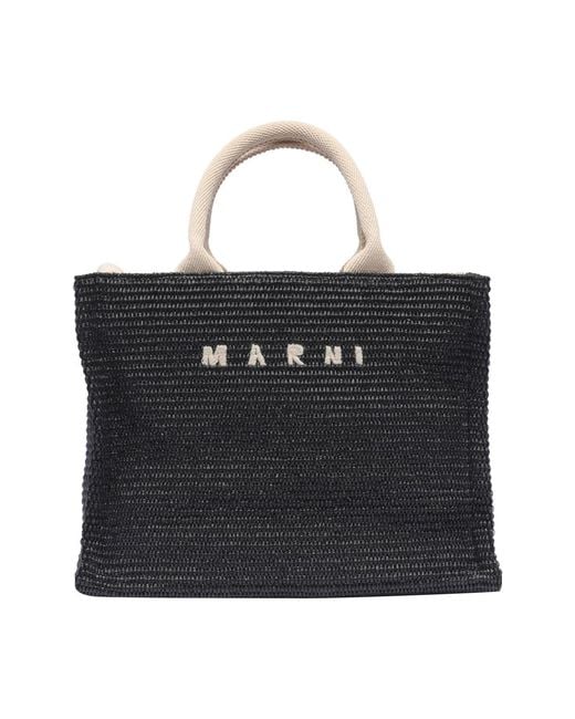 Marni Black Small Basket Tote Bag With Logo