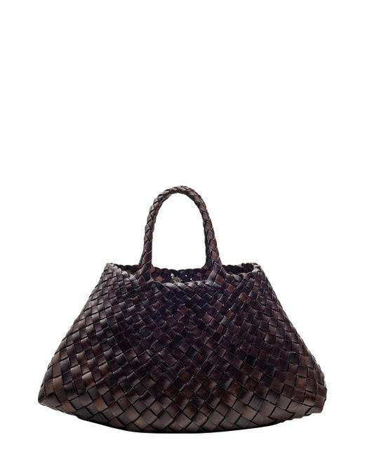 Dragon Diffusion Black 'Santa Croce' Handbag With Two Top Handles And Interwoven Design