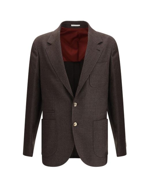 Brunello Cucinelli Brown Prince Of Wales Wool Blazer for men