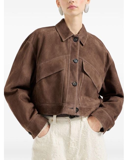 Brunello Cucinelli Brown Suede Cropped Jacket