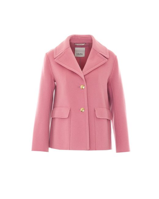 Max Mara Pink Smmsissy Single-Breasted Wool Drap Jacket