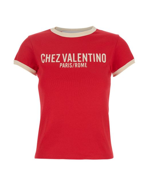 Valentino Red T-Shirt With Chez Print On The Front for men