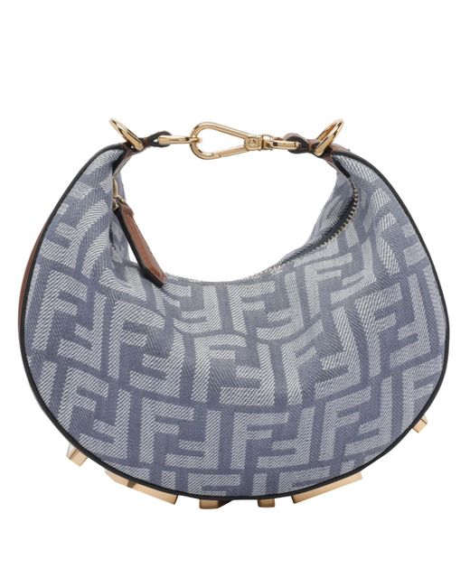 Fendi Gray Mini Ff Jacquard Denim Effect Graphy Hobo Bag