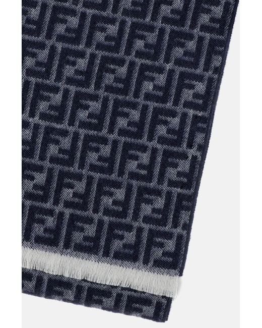 Fendi Blue Wool Scarf for men
