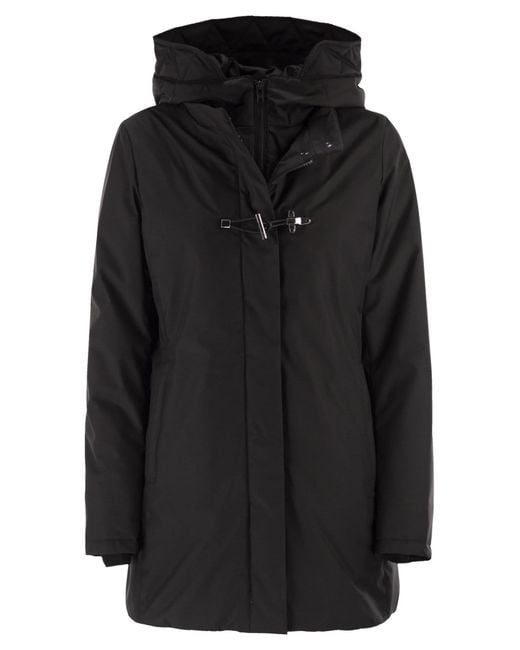 Fay Black Technical Gabardine Toggle Coat