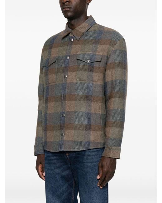 Etro Gray Wool Checked Shirt for men
