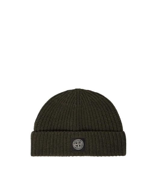 Stone Island Black Logo-Patch Beanie for men