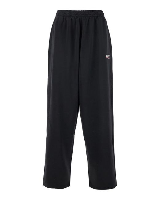 Balenciaga Black Pants With Elastic Waist And Logo Detail On The Front for men