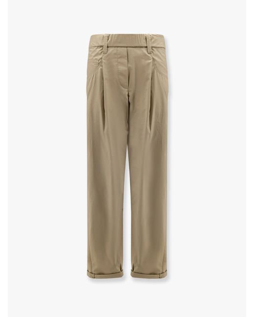 Brunello Cucinelli Natural Cotton Trousers With Monili Detail