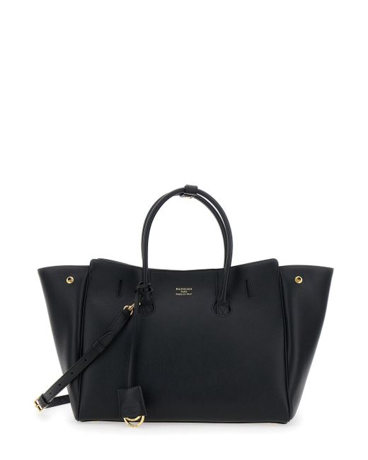 Balenciaga Black 'Hampton Small' Handbag With Embossed Logo On The Front And Removable Key Ring
