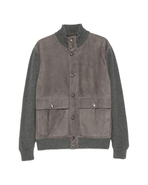 Brunello Cucinelli Gray Padded Leather Jacket for men
