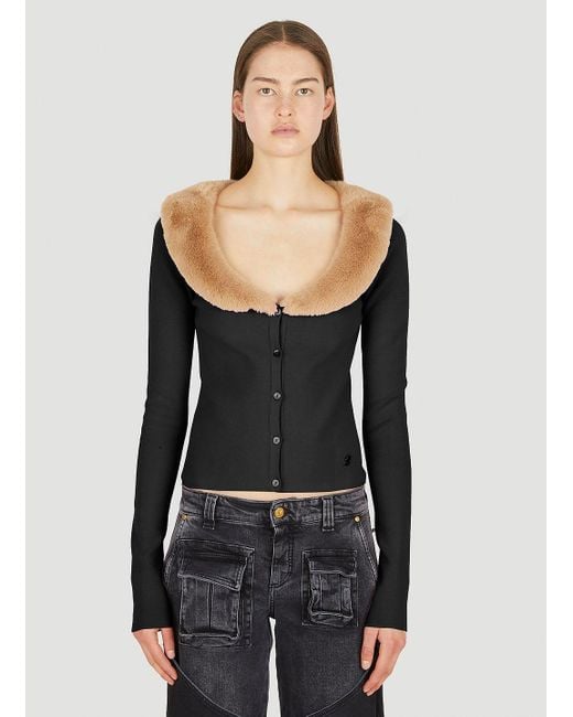 Blumarine Black Faux Fur Trim Cardigan