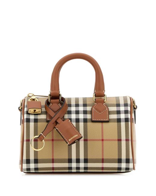 Burberry Brown Printed Canvas Mini Check Handbag