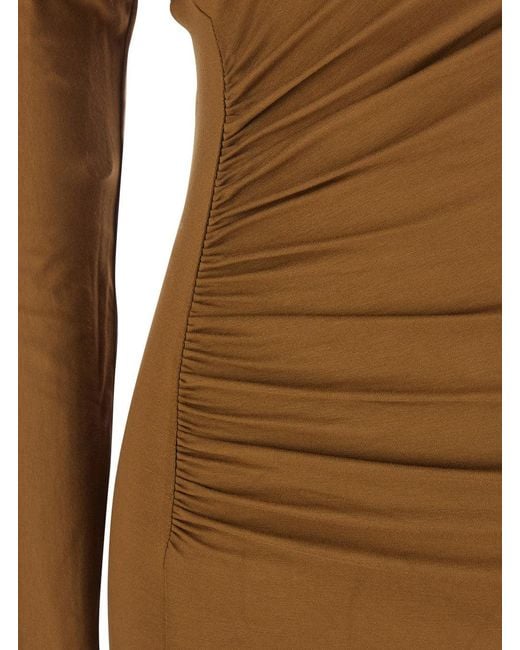 ANDAMANE Brown 'Zoe' Dress With Asymmetrical Design And Draped Detail
