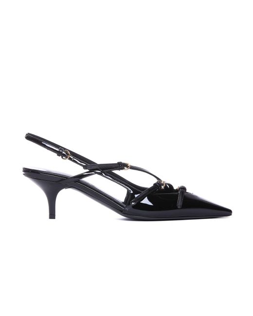 Miu Miu Blue Patent Slingback Pump With Buckles