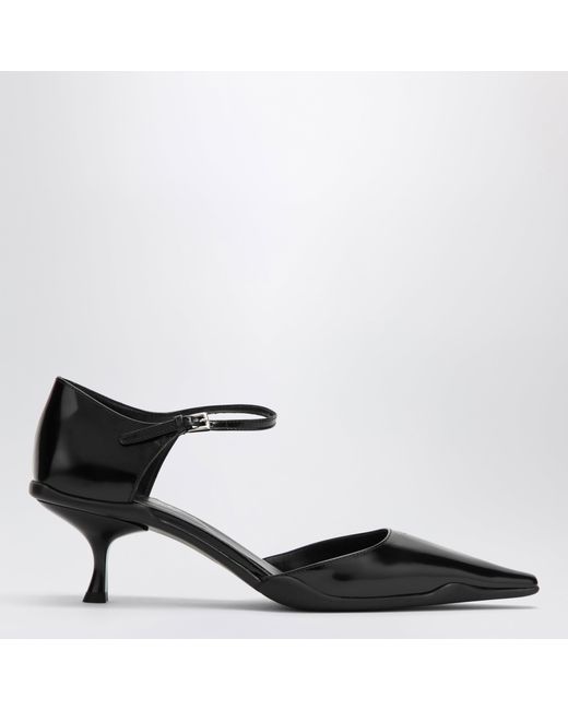 Prada Black Brushed Leather Side-Open Pumps