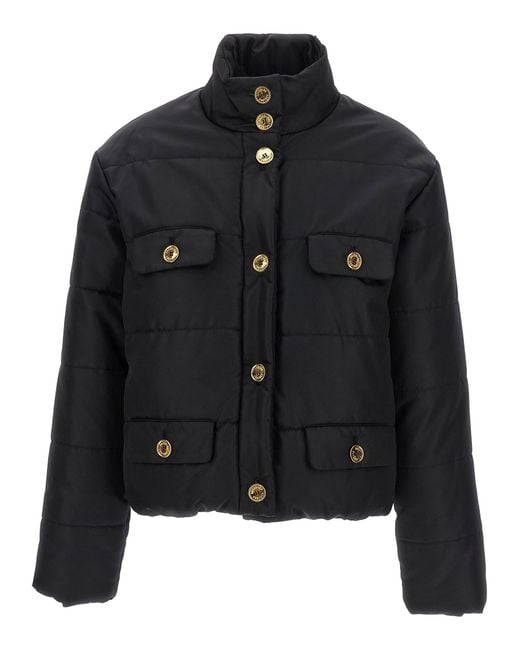 Moschino Black Padded Down Jacket With Logo Button Closure