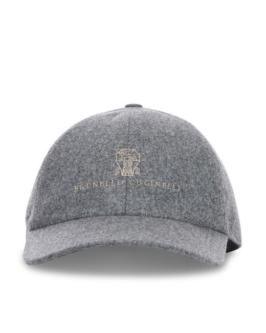 Brunello Cucinelli Gray Flannel Baseball Hat for men