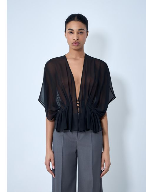 Max Mara Blue Sheer Button-Front Blouse