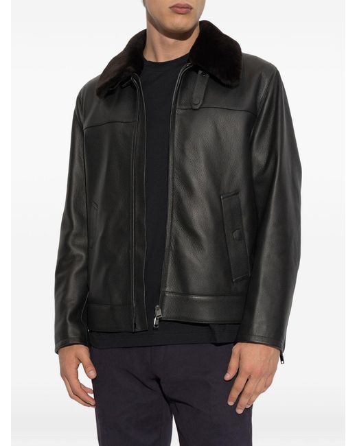 Brioni Black Leather Jacket for men