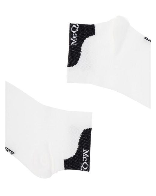 McQueen White Cotton Socks With Logo for men