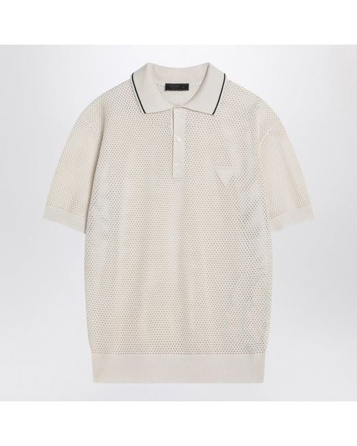Prada White Openwork Talc-Coloured Polo for men