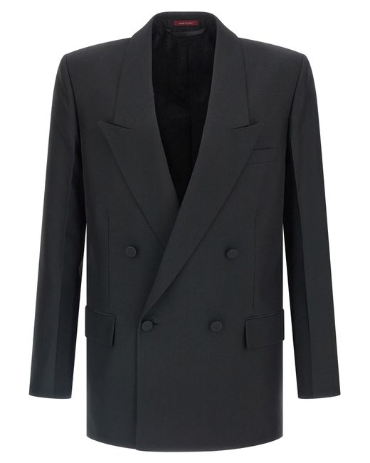 Gucci Black Double-Breasted Technical Panama Blazer for men