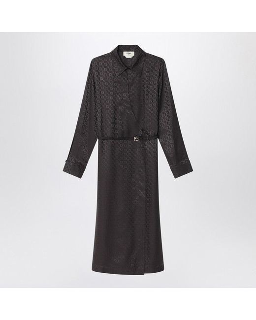 Fendi Black Ff Jacquard Silk Dress