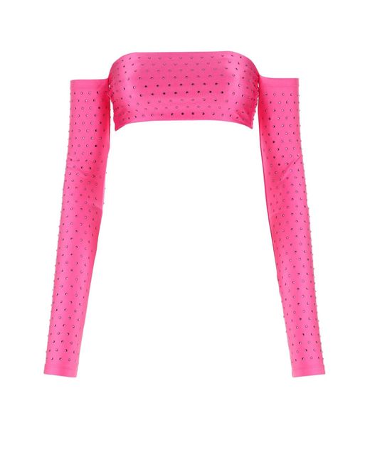 ANDAMANE Pink Embellished Stretch Nylon Top