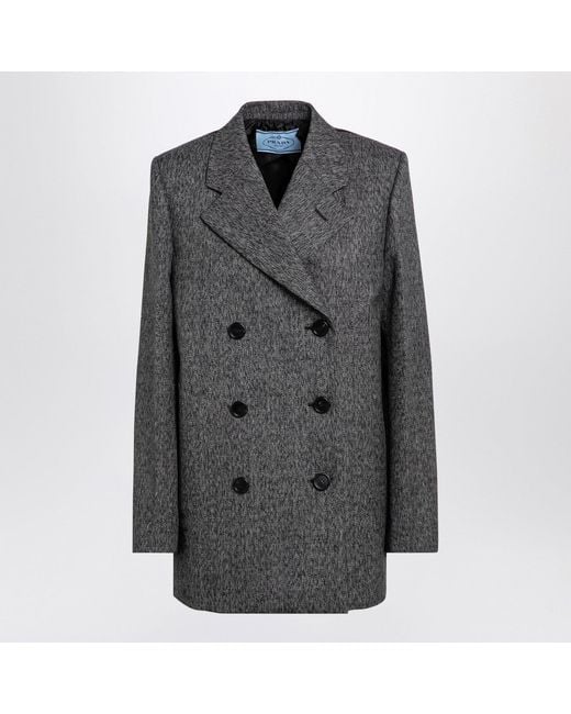 Prada Black Prince of Wales Wool Double-Breasted Jacket