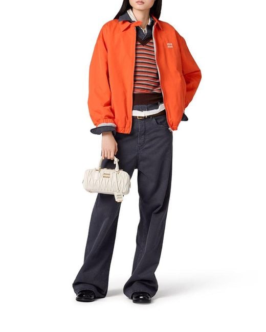Miu Miu Orange Cotton Poplin Bomber Jacket With Logo