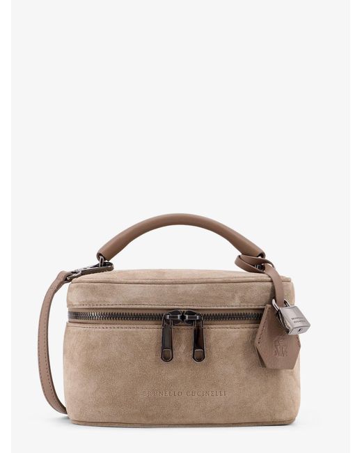 Brunello Cucinelli Brown Suede Crossbody Bag With Leather Shoulder Strap