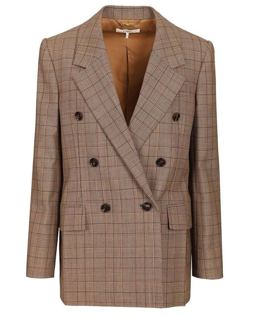 Chloé Brown Tailored Double-Breasted Checked Wool Jacket