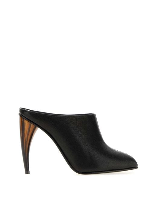 McQueen Black Leather Mules