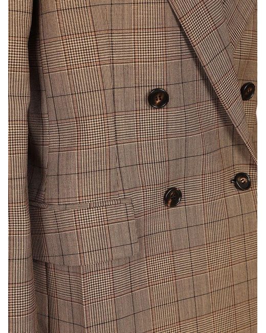 Chloé Brown Tailored Double-Breasted Checked Wool Jacket