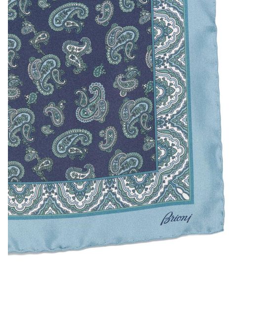 Brioni Blue Printed Silk Pocket Square for men