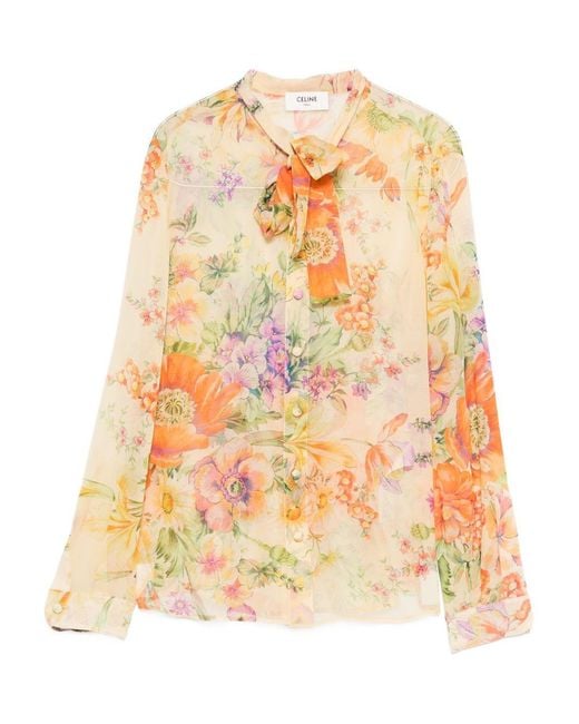 Céline White Printed Silk Blouse
