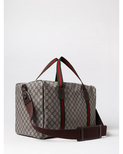 Gucci Brown Gg Supreme Canvas And Leather Duffle Bag for men