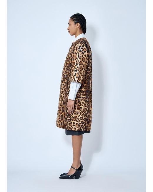 Prada White Single-Breasted Leopard Print Drill Coat