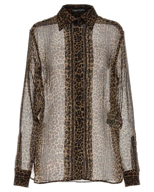Tom Ford Brown Semi-Transparent Silk Chiffon Shirt