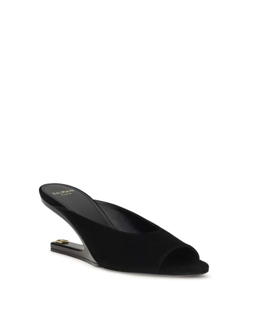 Balmain Black Suede Open-Toe Mules