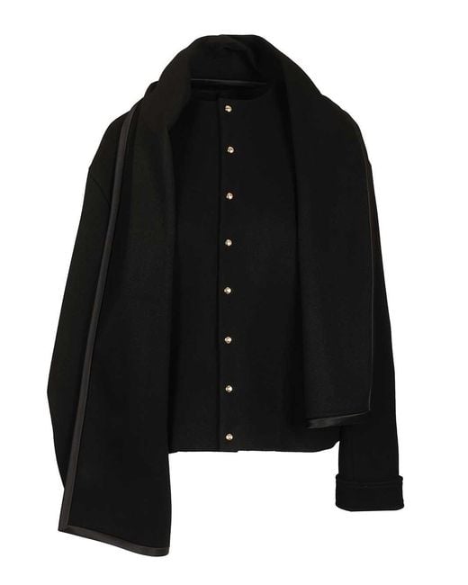 Céline Black Wool Jacket With Removable Scarf